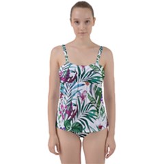 Tropical T- Shirt Tropical Bloom Wool Flowers T- Shirt Twist Front Tankini Set