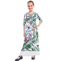 Tropical T- Shirt Tropical Bloom Wool Flowers T- Shirt Kids  Quarter Sleeve Maxi Dress