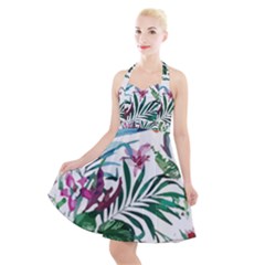 Tropical T- Shirt Tropical Bloom Wool Flowers T- Shirt Halter Party Swing Dress 