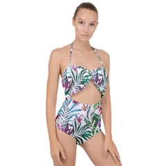 Tropical T- Shirt Tropical Bloom Wool Flowers T- Shirt Scallop Top Cut Out Swimsuit