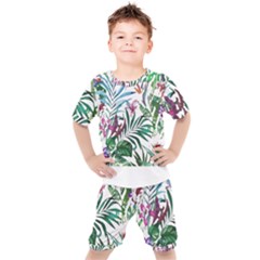 Tropical T- Shirt Tropical Bloom Wool Flowers T- Shirt Kids  Tee and Shorts Set