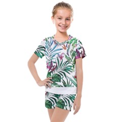 Tropical T- Shirt Tropical Bloom Wool Flowers T- Shirt Kids  Mesh Tee and Shorts Set