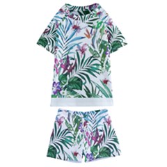 Tropical T- Shirt Tropical Bloom Wool Flowers T- Shirt Kids  Swim Tee and Shorts Set