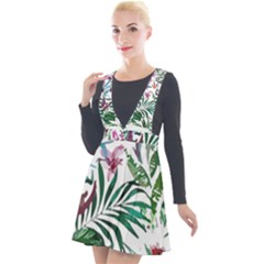 Tropical T- Shirt Tropical Bloom Wool Flowers T- Shirt Plunge Pinafore Velour Dress