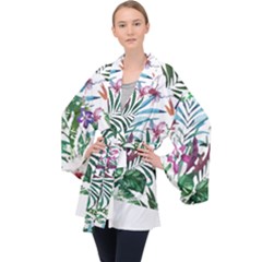 Tropical T- Shirt Tropical Bloom Wool Flowers T- Shirt Long Sleeve Velvet Kimono 