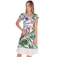 Tropical T- Shirt Tropical Bloom Wool Flowers T- Shirt Classic Short Sleeve Dress