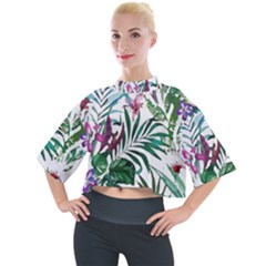 Tropical T- Shirt Tropical Bloom Wool Flowers T- Shirt Mock Neck Tee