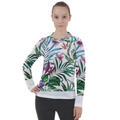 Tropical T- Shirt Tropical Bloom Wool Flowers T- Shirt Women s Pique Long Sleeve Tee