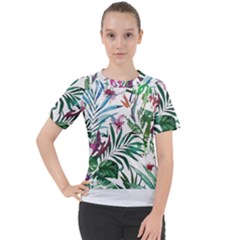 Tropical T- Shirt Tropical Bloom Wool Flowers T- Shirt Women s Sport Raglan Tee