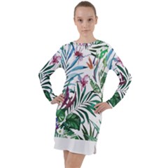 Tropical T- Shirt Tropical Bloom Wool Flowers T- Shirt Long Sleeve Hoodie Dress