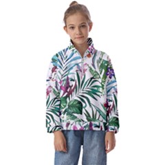 Tropical T- Shirt Tropical Bloom Wool Flowers T- Shirt Kids  Half Zip Hoodie