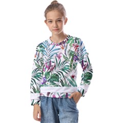 Tropical T- Shirt Tropical Bloom Wool Flowers T- Shirt Kids  Long Sleeve Tee with Frill 