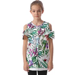 Tropical T- Shirt Tropical Bloom Wool Flowers T- Shirt Fold Over Open Sleeve Top