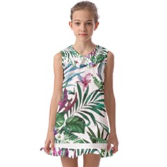 Tropical T- Shirt Tropical Bloom Wool Flowers T- Shirt Kids  Pilgrim Collar Ruffle Hem Dress