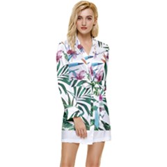 Tropical T- Shirt Tropical Bloom Wool Flowers T- Shirt Long Sleeve Satin Robe