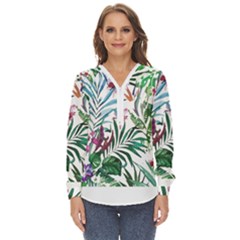 Tropical T- Shirt Tropical Bloom Wool Flowers T- Shirt Zip Up Long Sleeve Blouse