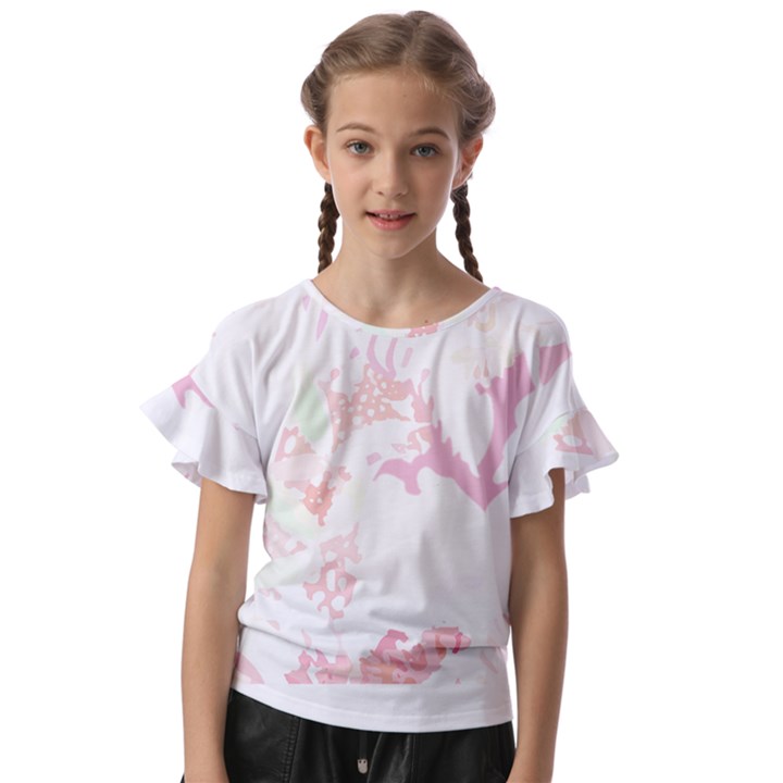 Tropical T- Shirt Tropical Bright Shrimp Flower T- Shirt Kids  Cut Out Flutter Sleeves