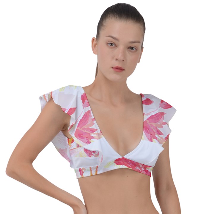 Tropical T- Shirt Tropical Creative Hawaiian T- Shirt Plunge Frill Sleeve Bikini Top