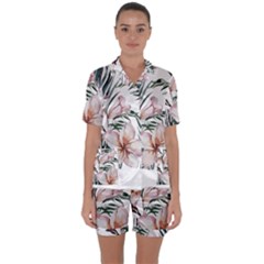 Tropical T- Shirt Tropical Delicate Bloom T- Shirt Satin Short Sleeve Pajamas Set by maxcute