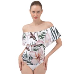 Tropical T- Shirt Tropical Delicate Bloom T- Shirt Off Shoulder Velour Bodysuit  by maxcute