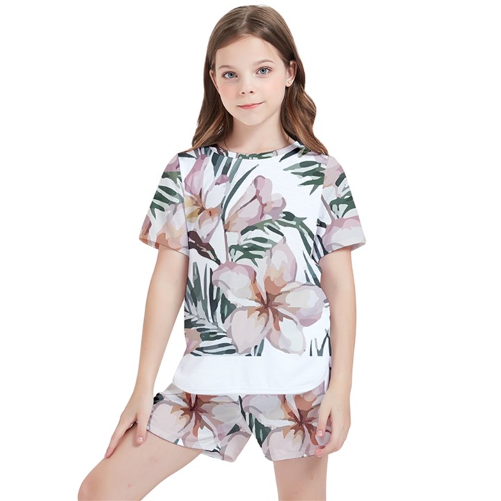 Tropical T- Shirt Tropical Delicate Bloom T- Shirt Kids  Tee And Sports Shorts Set