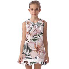 Tropical T- Shirt Tropical Delicate Bloom T- Shirt Kids  Pilgrim Collar Ruffle Hem Dress