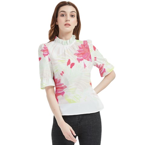 Tropical T- Shirt Tropical Elegant Flourish T- Shirt Frill Neck Blouse by maxcute