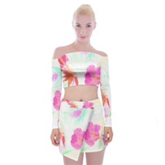 Tropical T- Shirt Tropical Fascinating Foliage T- Shirt Off Shoulder Top With Mini Skirt Set by maxcute