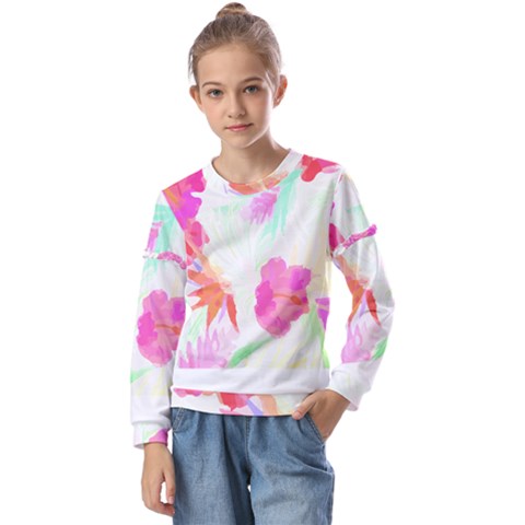 Tropical T- Shirt Tropical Fascinating Foliage T- Shirt Kids  Long Sleeve Tee With Frill  by maxcute