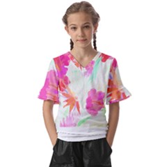 Tropical T- Shirt Tropical Fascinating Foliage T- Shirt Kids  V-neck Horn Sleeve Blouse by maxcute