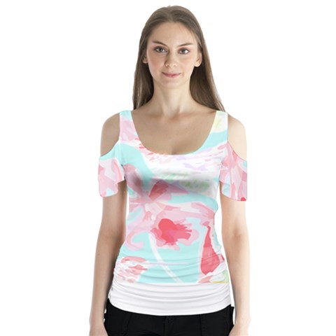 Tropical T- Shirt Tropical Fascinating Unfold T- Shirt Butterfly Sleeve Cutout Tee  by maxcute