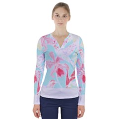 Tropical T- Shirt Tropical Fascinating Unfold T- Shirt V-neck Long Sleeve Top by maxcute