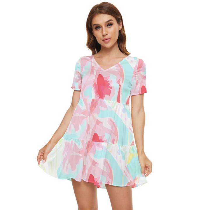 Tropical T- Shirt Tropical Fascinating Unfold T- Shirt Tiered Short Sleeve Babydoll Dress