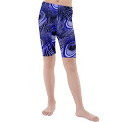 Purple Peacock Feather Kids  Mid Length Swim Shorts