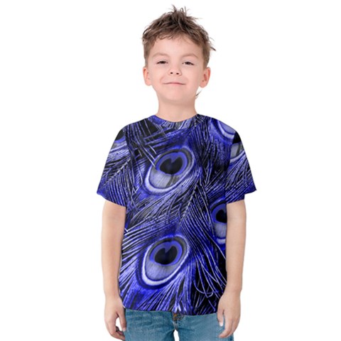 Purple Peacock Feather Kids  Cotton Tee by Jancukart