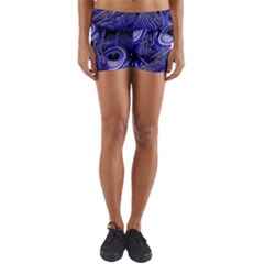 Purple Peacock Feather Yoga Shorts