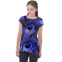 Purple Peacock Feather Cap Sleeve High Low Top