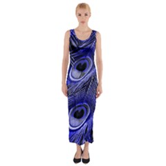 Purple Peacock Feather Fitted Maxi Dress