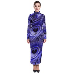 Purple Peacock Feather Turtleneck Maxi Dress