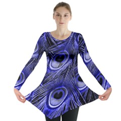 Purple Peacock Feather Long Sleeve Tunic 