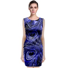 Purple Peacock Feather Classic Sleeveless Midi Dress