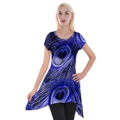 Purple Peacock Feather Short Sleeve Side Drop Tunic by Jancukart