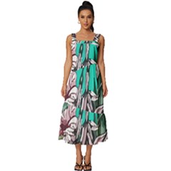 Tropical T- Shirt Tropical Fashion Aloha T- Shirt Square Neckline Tiered Midi Dress