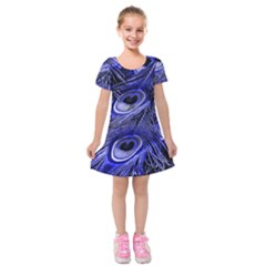 Purple Peacock Feather Kids  Short Sleeve Velvet Dress