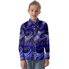 Purple Peacock Feather Kids  Long Sleeve Shirt