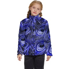 Purple Peacock Feather Kids  Puffer Bubble Jacket Coat