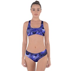 Purple Peacock Feather Criss Cross Bikini Set