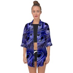 Purple Peacock Feather Open Front Chiffon Kimono