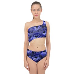 Purple Peacock Feather Spliced Up Two Piece Swimsuit