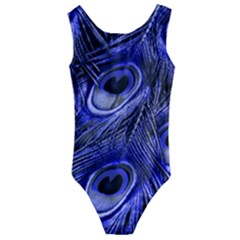 Purple Peacock Feather Kids  Cut-out Back One Piece Swimsuit